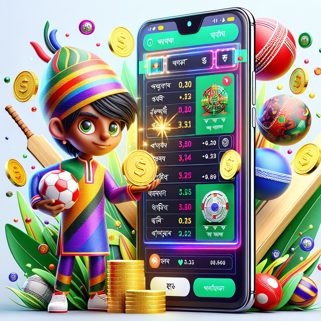 77taka Bet cartoon character with a sports scoreboard and coins