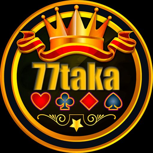 77taka themed cartoon characters with coins, a mobile phone, and a celebratory gaming scene